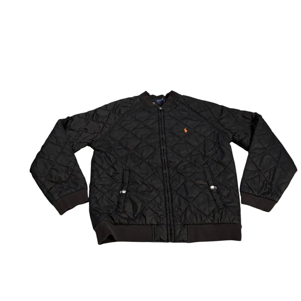 Polo Ralph Lauren Kids Black Quilted Bomber Jacket Camo‎ Lining Large 14-16